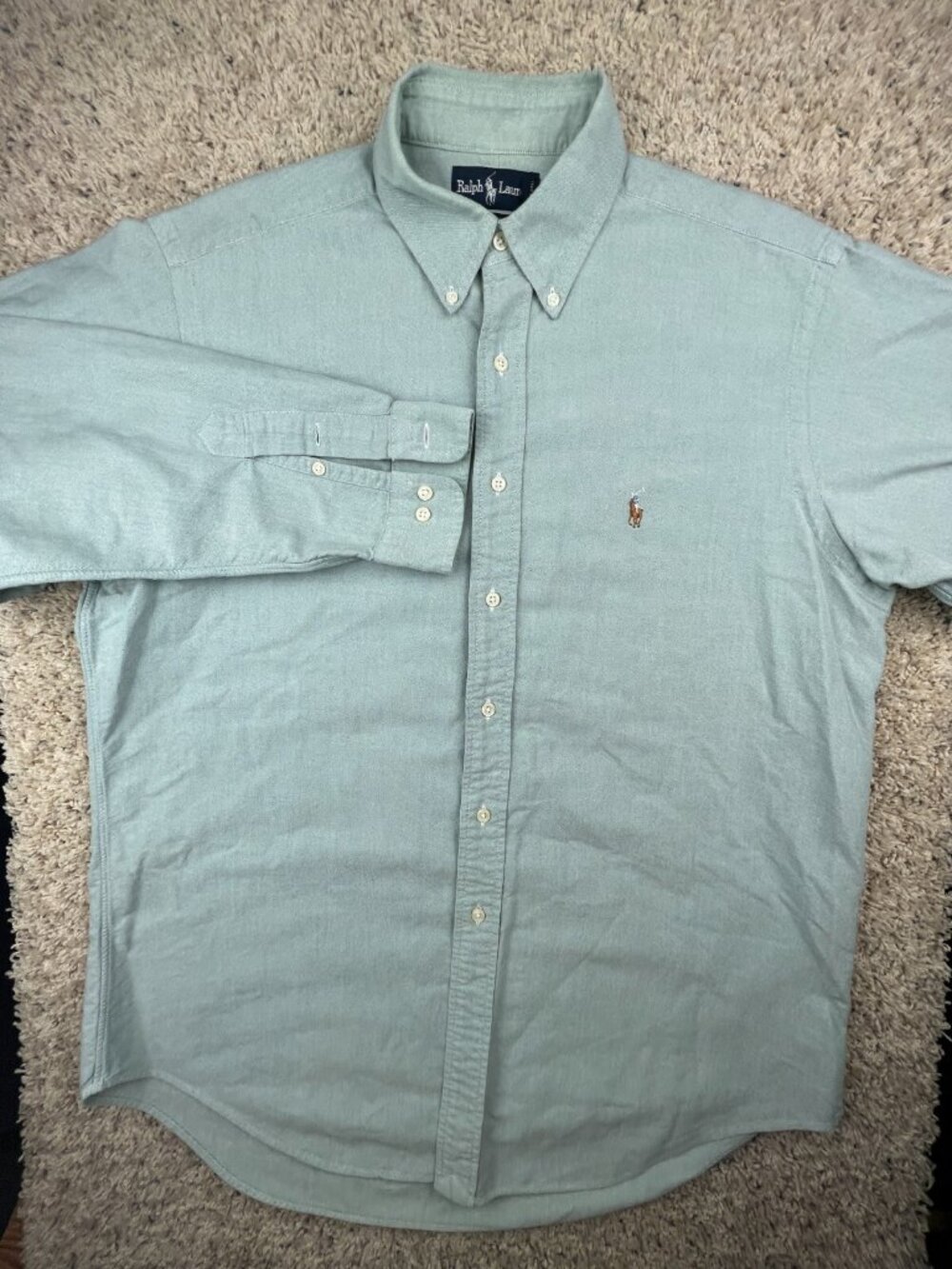 Ralph Lauren Long Sleeve Button Up Shirt Men’s Green Yarmouth 16 34/35 Cotton - Picture 2 of 12